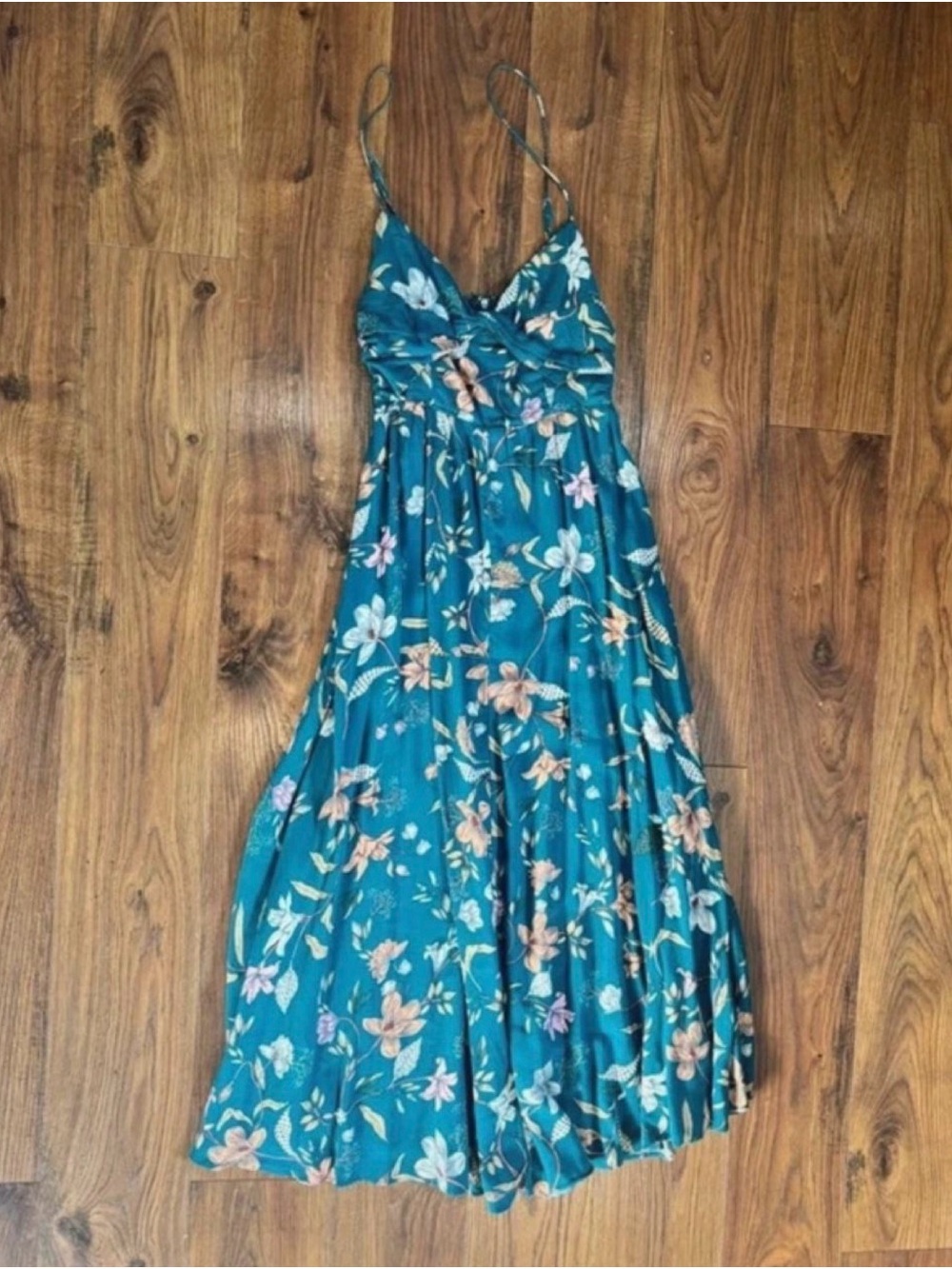 Hello Molly Teal Floral Spaghetti Strap Maxi Dress